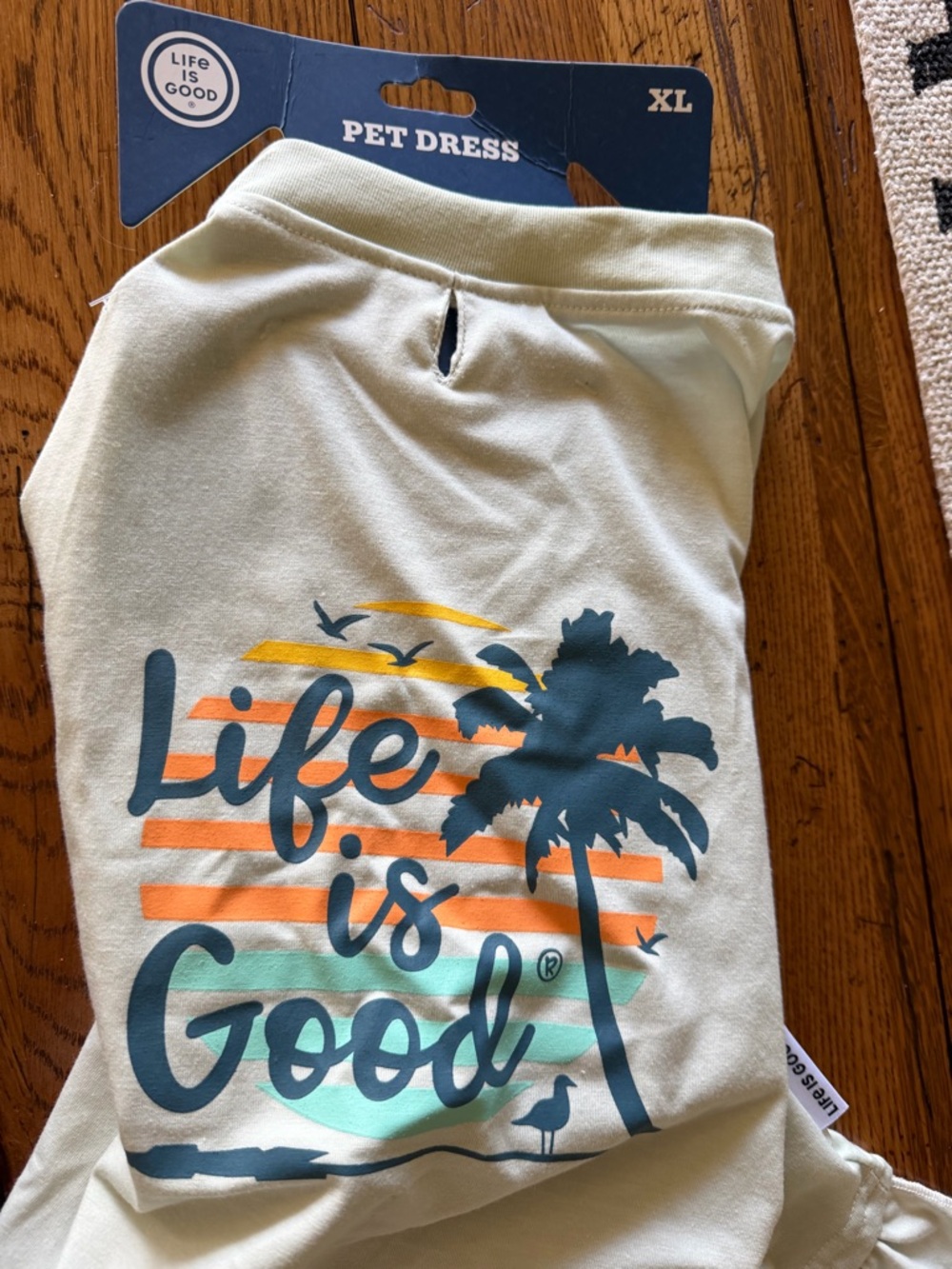 Life Is Good Cream Pet Dress with Teal and Orange Beach Motif